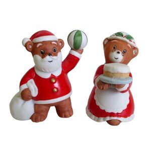 Santa & Mrs. Claus Bear Figurines - Vintage Christmas Set - Holiday Home Decor